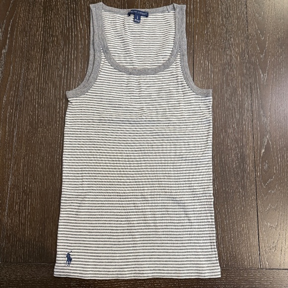 Ralph Lauren Tops - Y2K Ralph Lauren Ribbed Racerback Tank Top Gray & White Large